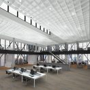 Les nouveaux systèmes FELTWORKS à cellule ouverte des Solutions de plafond Armstrong offrent une absorption du son dans un visuel géométrique et modulaire