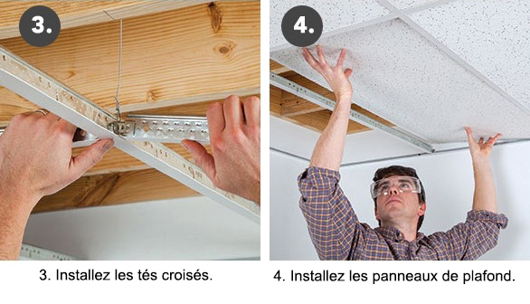 étapes 3 et 4 de l'installation du plafond suspendu