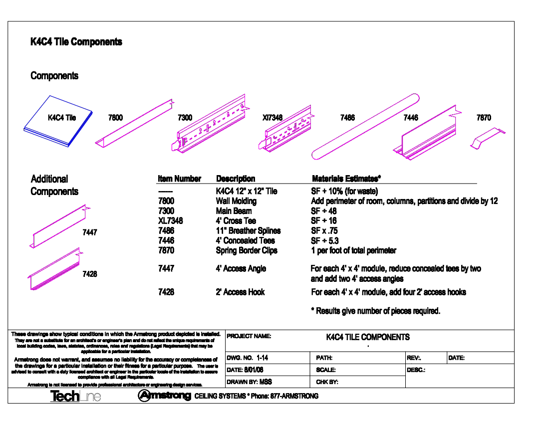 Concealed Tee Component Drawings