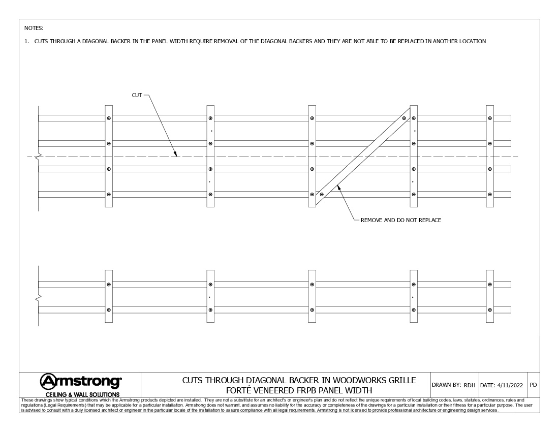 Cut through Diagonal Backer in Width