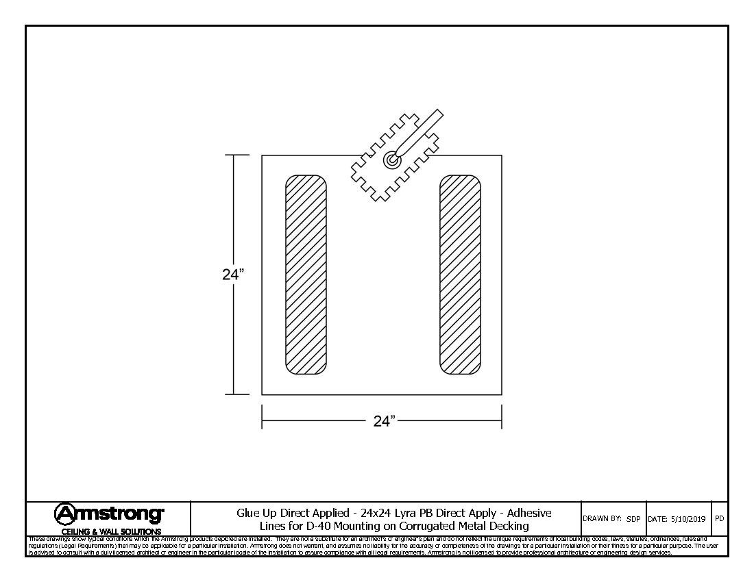 24x24 Lyra PB Direct Apply - Adhesive Lines for D-40 Mounting on Corrugated Metal Decking