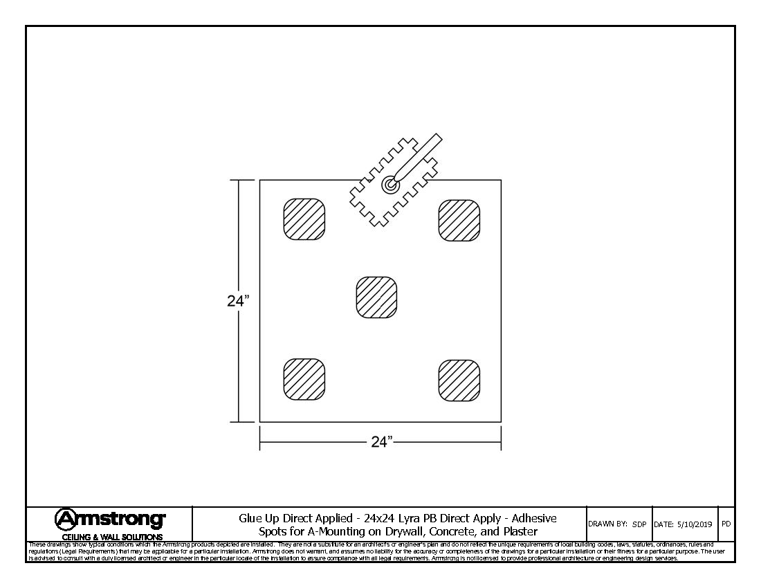 24x24 Lyra PB Direct Apply - Adhesive Spots for A-Mounting on Drywall, Concrete, and Plaster