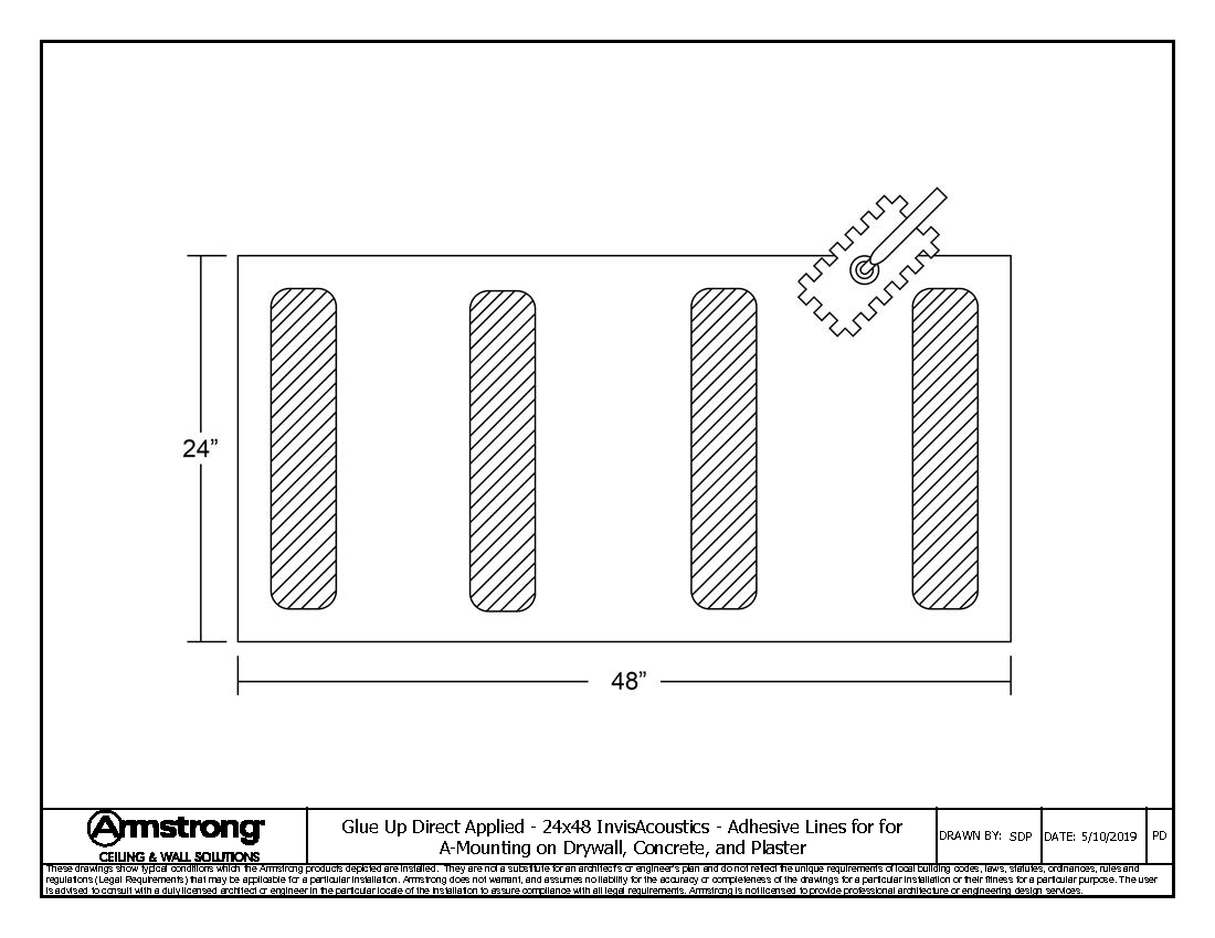 24x48 InvisAcoustics - Adhesive Lines for for A-Mounting on Drywall, Concrete, and Plaster
