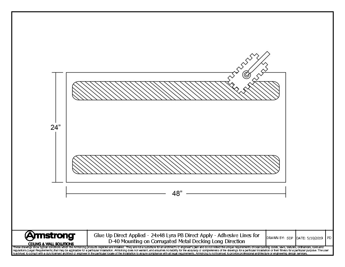 24x48 Lyra PB Direct Apply - Adhesive Lines for D-40 Mounting on Corrugated Metal Decking Long Direction