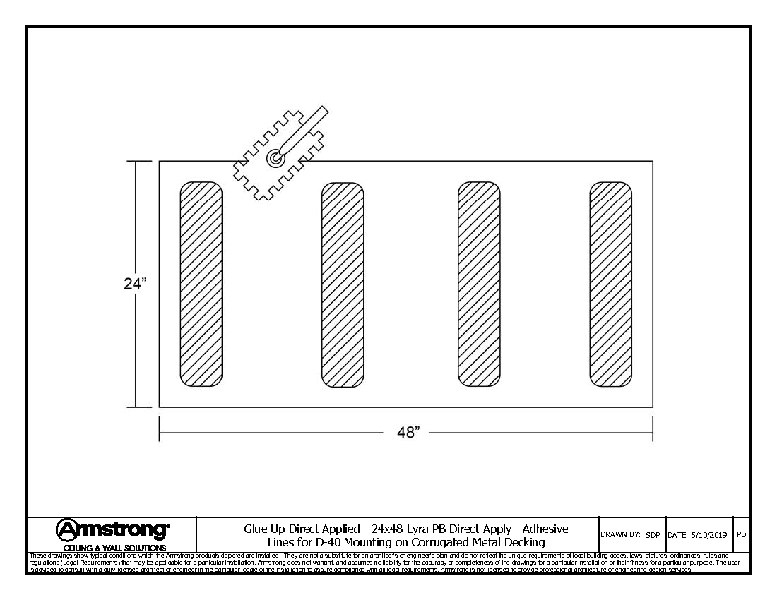 24x48 Lyra PB Direct Apply - Adhesive Lines for D-40 Mounting on Corrugated Metal Decking