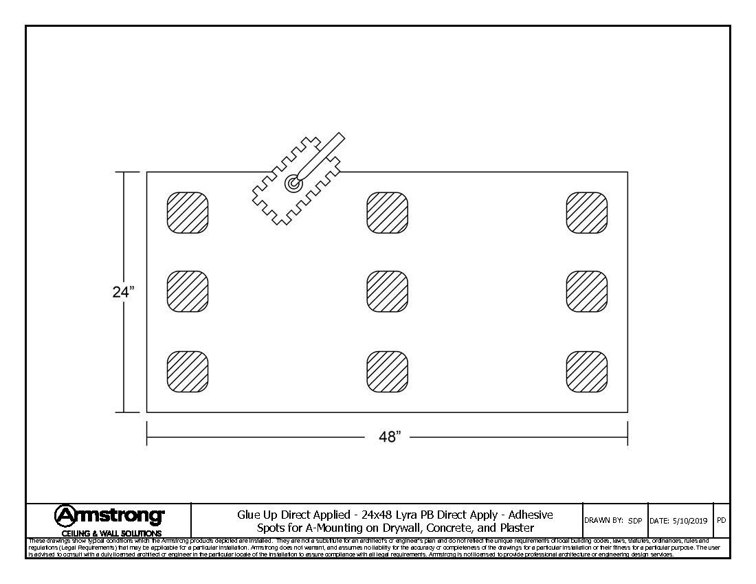 24x48 Lyra PB Direct Apply - Adhesive Spots for A-Mounting on Drywall, Concrete, and Plaster