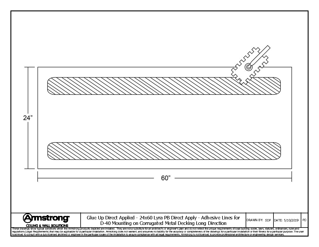 24x60 Lyra PB Direct Apply - Adhesive Lines for D-40 Mounting on Corrugated Metal Decking Long Direction