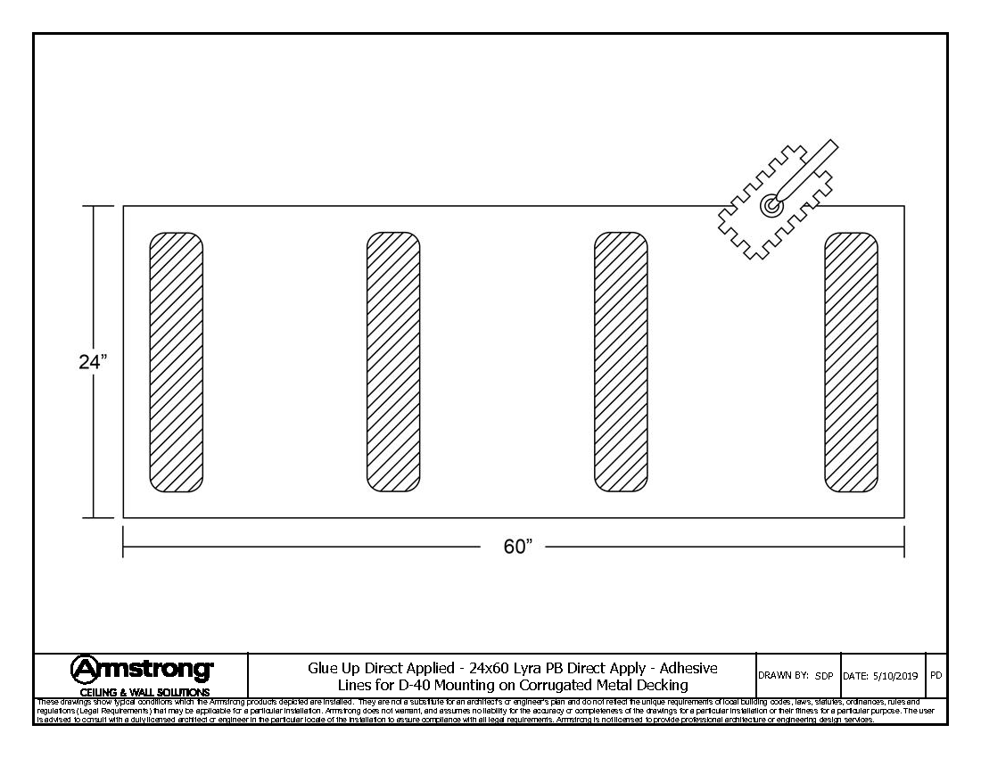 24x60 Lyra PB Direct Apply - Adhesive Lines for D-40 Mounting on Corrugated Metal Decking