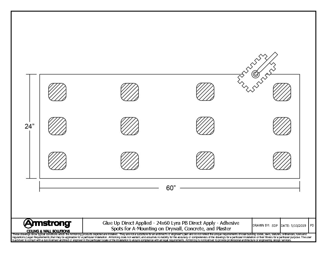 24x60 Lyra PB Direct Apply - Adhesive Spots for A-Mounting on Drywall, Concrete, and Plaster