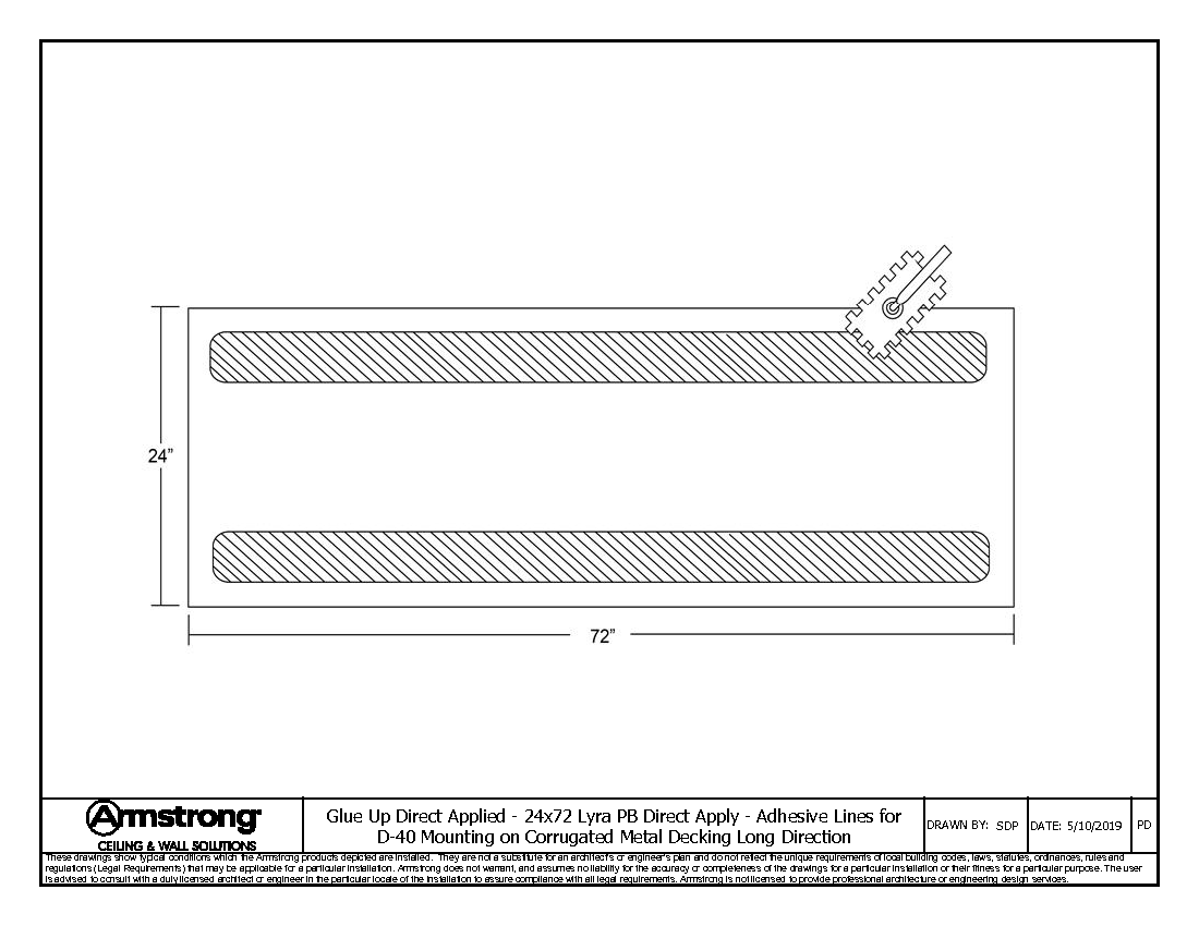 24x72 Lyra PB Direct Apply - Adhesive Lines for D-40 Mounting on Corrugated Metal Decking Long Direction