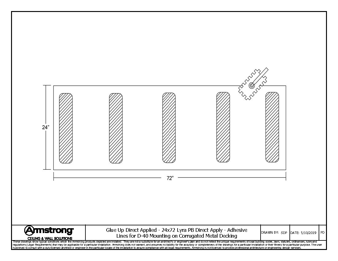 24x72 Lyra PB Direct Apply - Adhesive Lines for D-40 Mounting on Corrugated Metal Decking