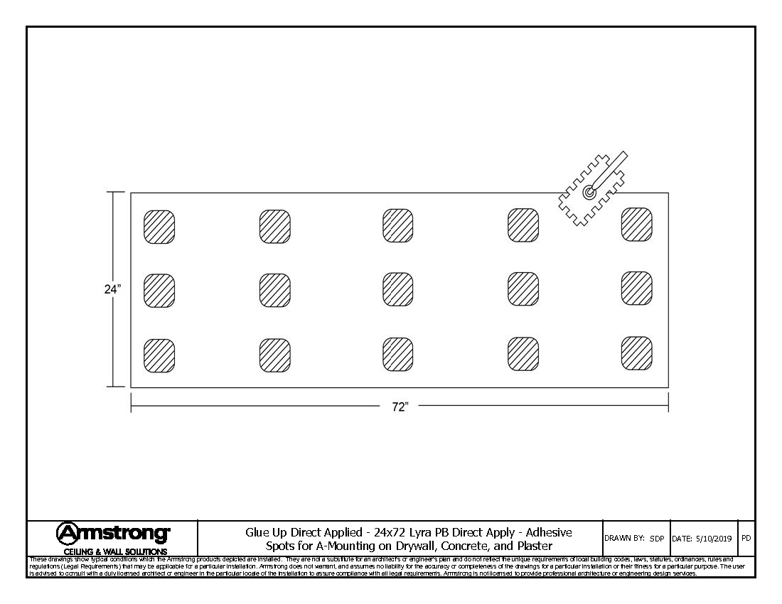 24x72 Lyra PB Direct Apply - Adhesive Spots for A-Mounting on Drywall, Concrete, and Plaster