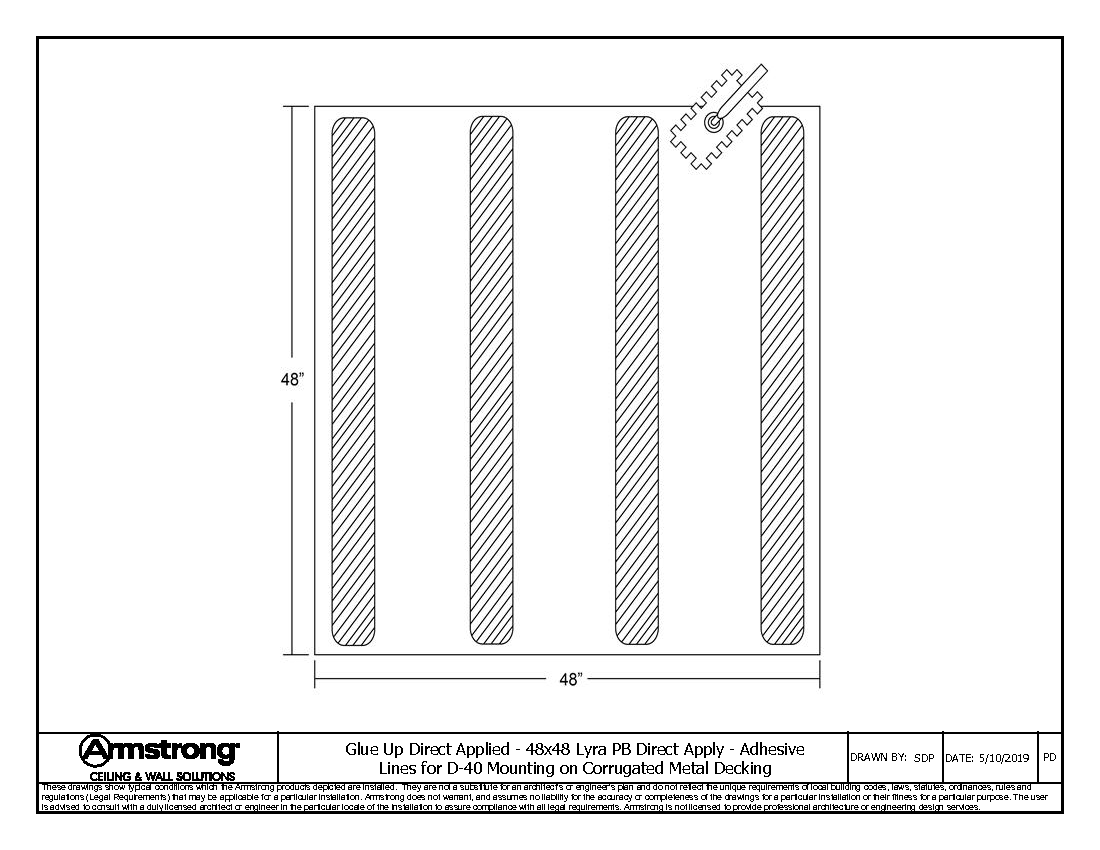 48x48 Lyra PB Direct Apply - Adhesive Lines for D-40 Mounting on Corrugated Metal Decking