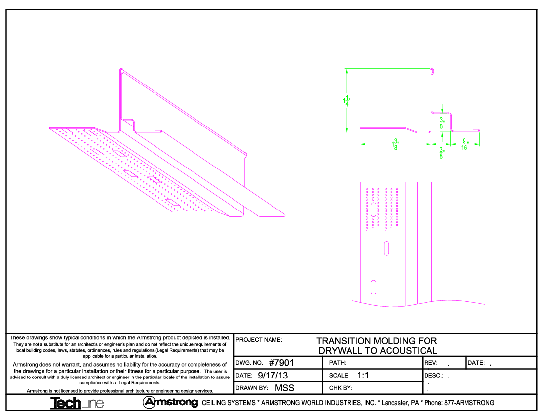 7901 Transition Molding Drywall to Acoustical