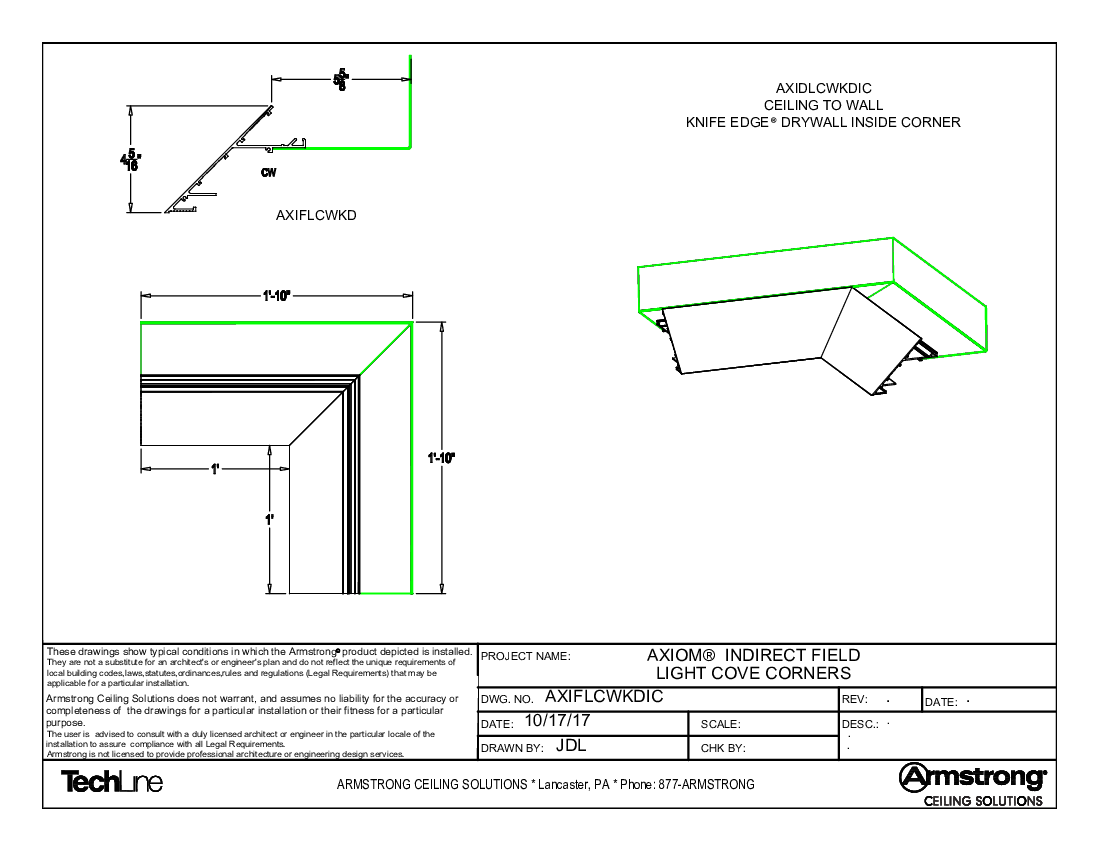 AXIFLCWKDIC - Ceiling-to-Wall Knife Edge Drywall Inside Corner