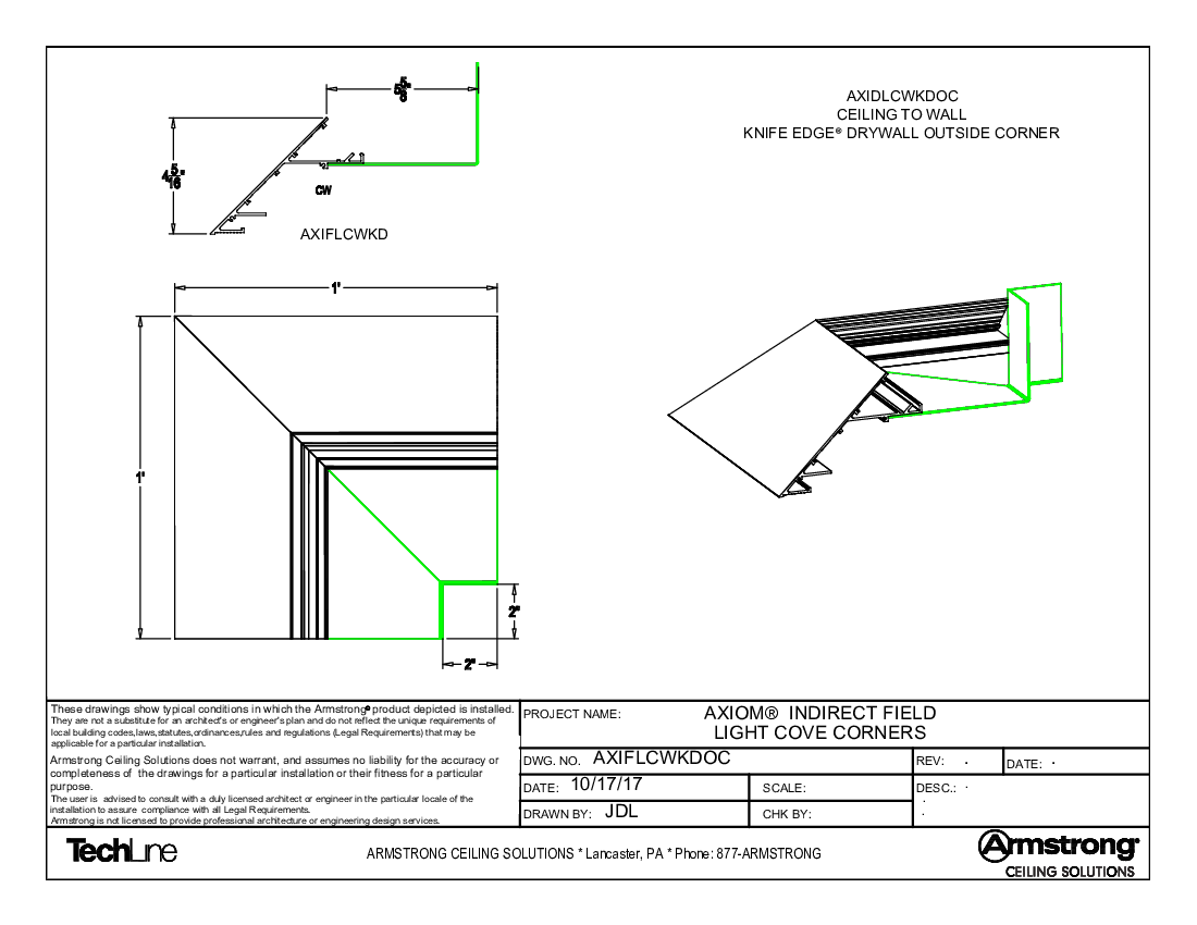 AXIFLCWKDOC - Ceiling-to-Wall Knife Edge Drywall Outside Corner