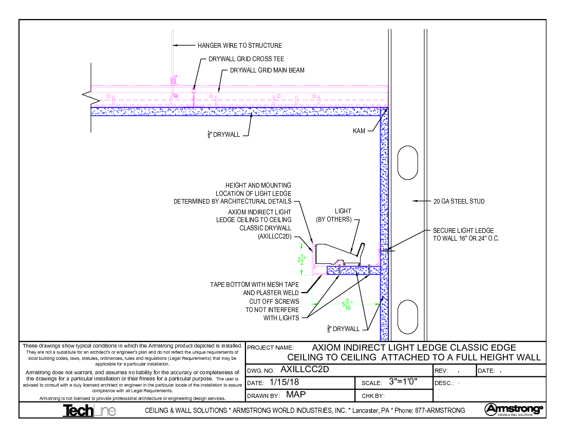 AXILLCC2D - AXIOM Indirect Light Ledge Classic Edge Ceiling to Ceiling Full Height Wall
