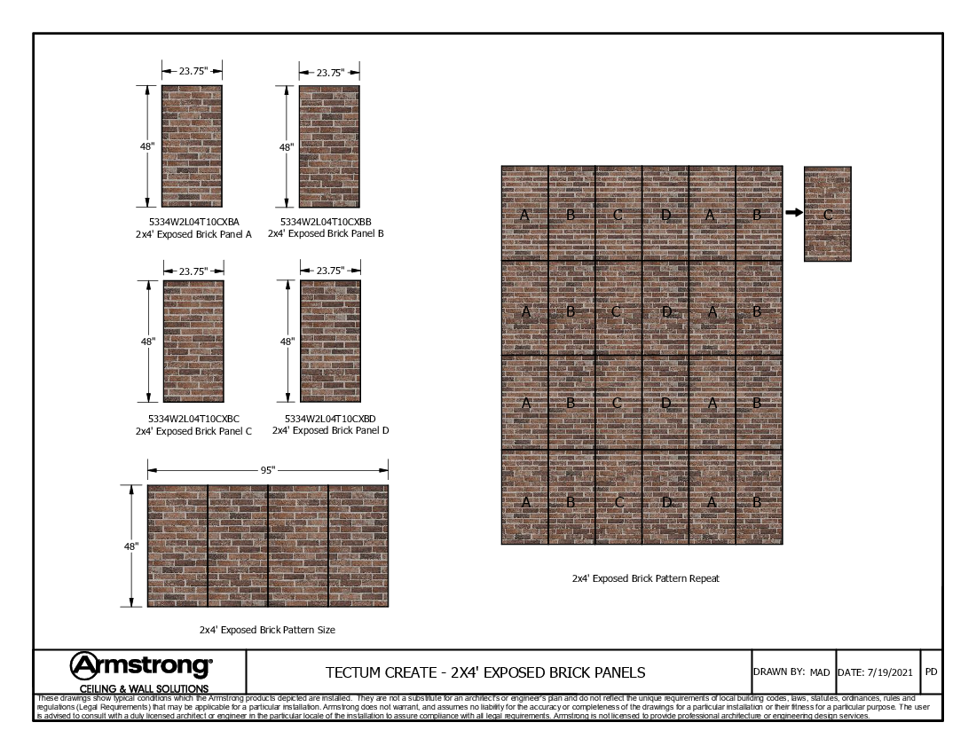 Exposed Brick 2x4' Panels