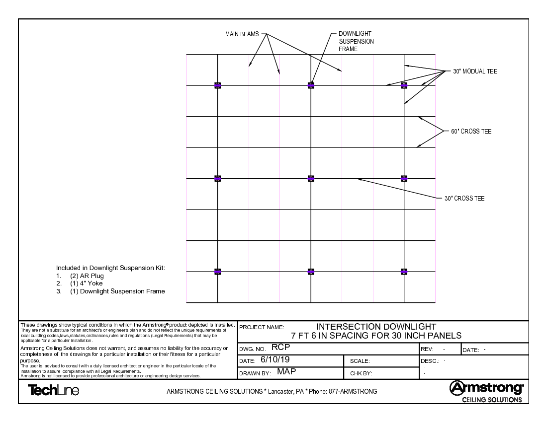 Intersection Downlight 7.5 ft Spacing for 30 inch Panels
