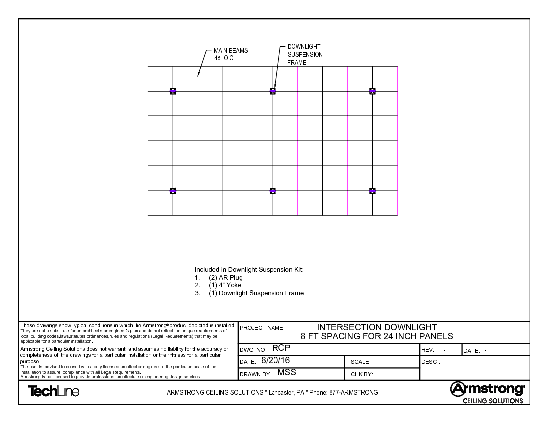 Intersection Downlight 8 ft Spacing for 24 inch Panels