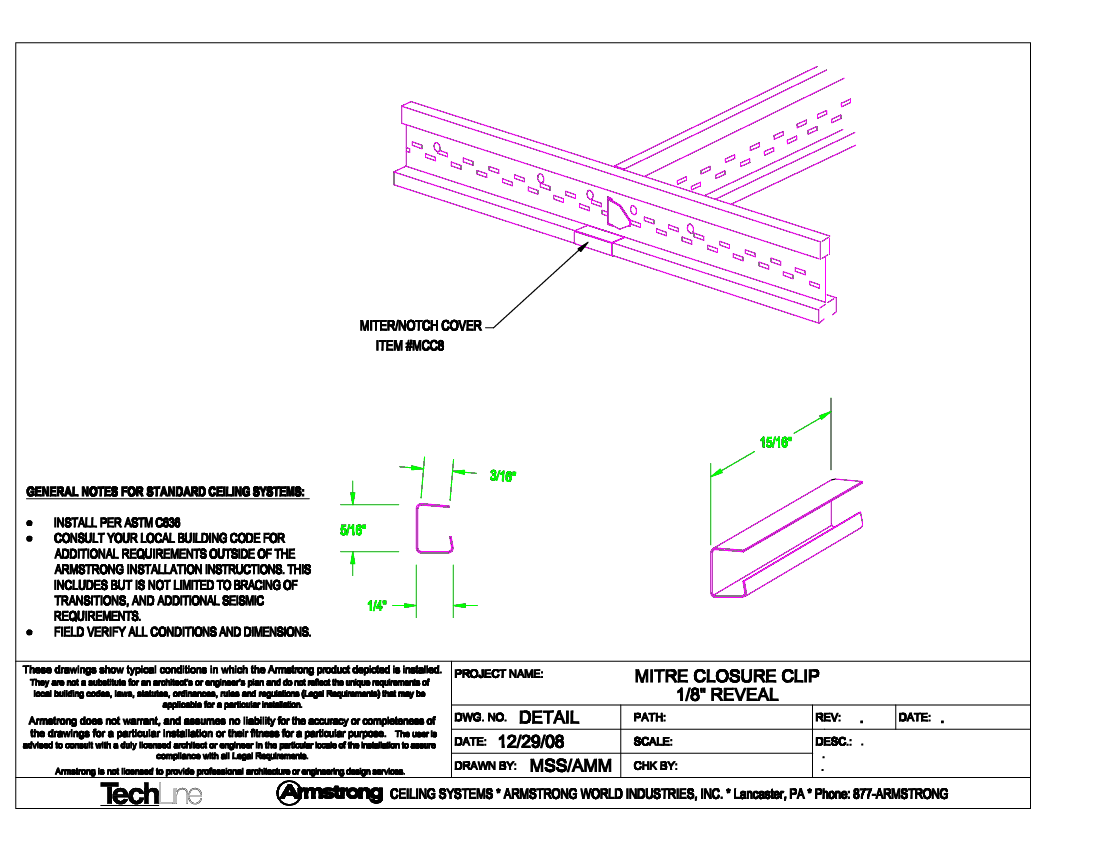 Suspension System Silhouette 1/8" Miter Clip