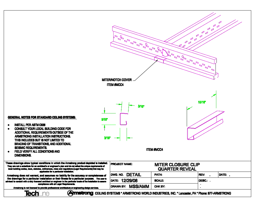 Suspension System Silhouette 1/4" Miter Clip