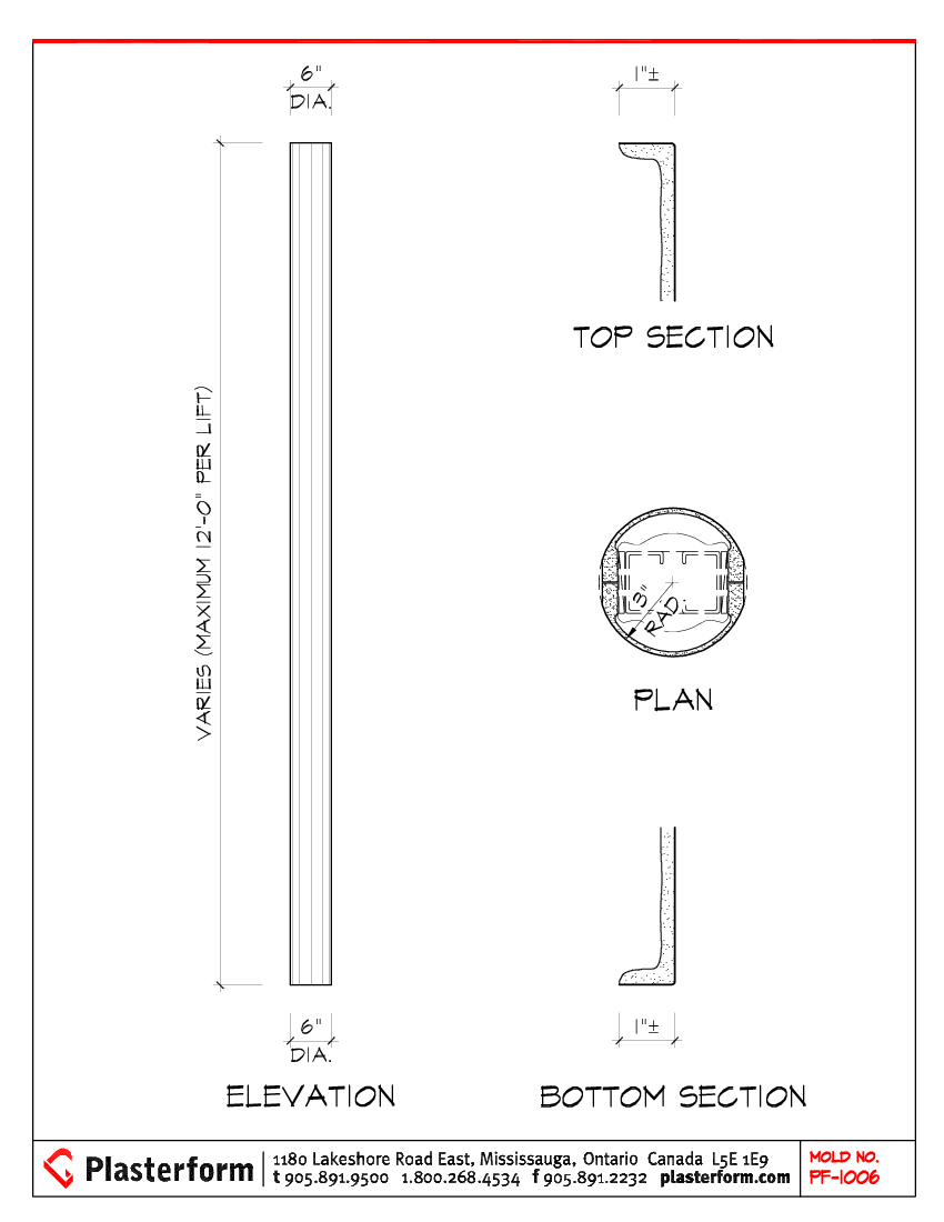 Plasterform PF-1006 Cylindrical Column Cover 6" Diameter