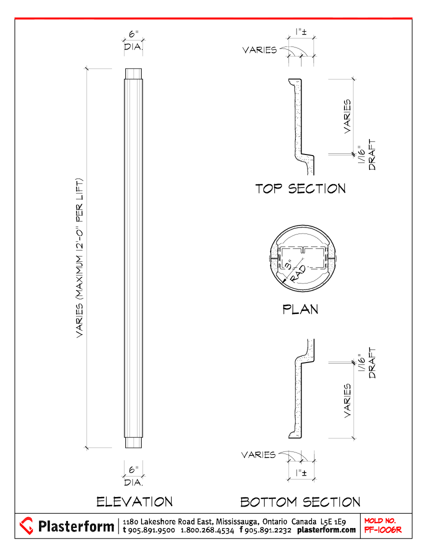 Plasterform PF-1006 Recessed Column Cover 6" Diameter
