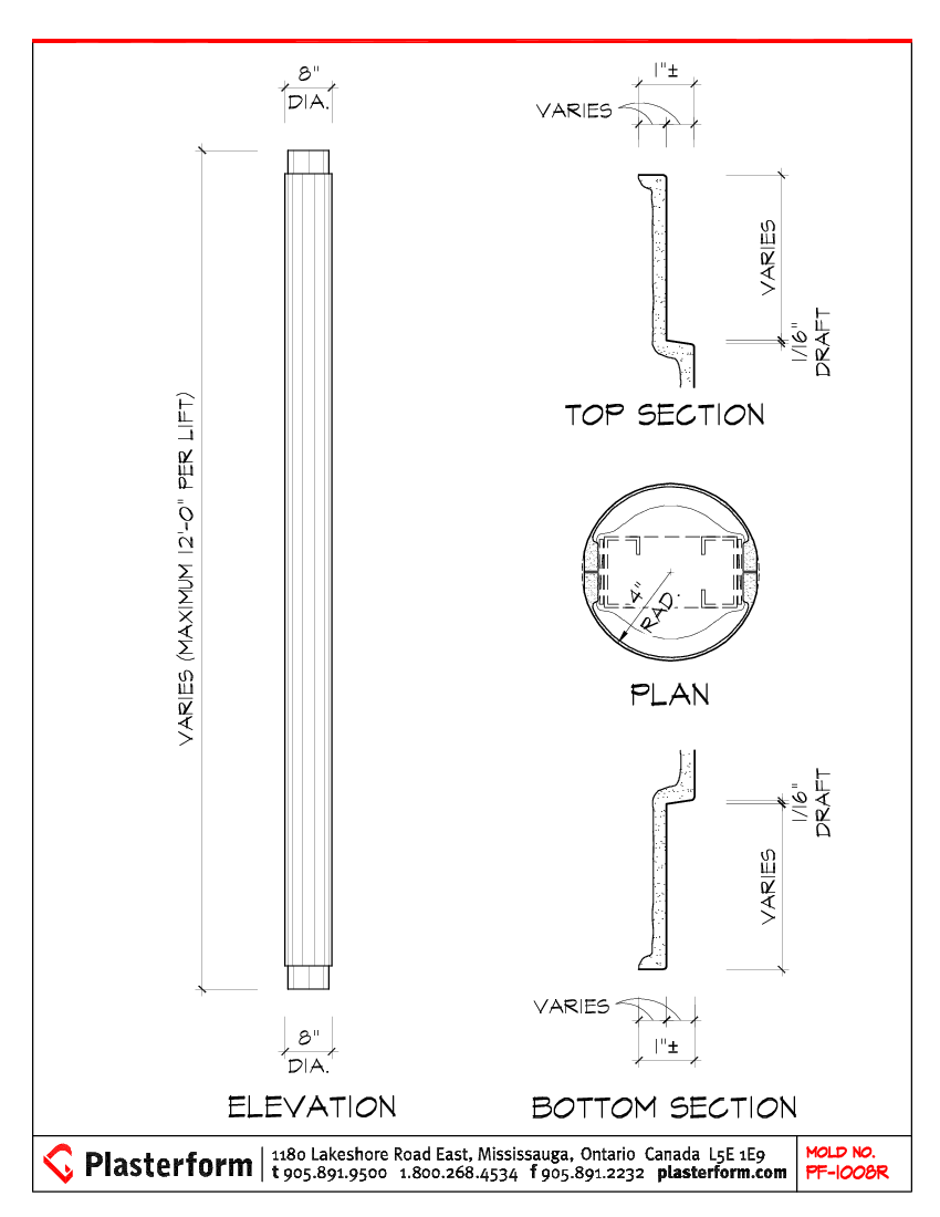 Plasterform PF-1008 Recessed Column Cover 8" Diameter