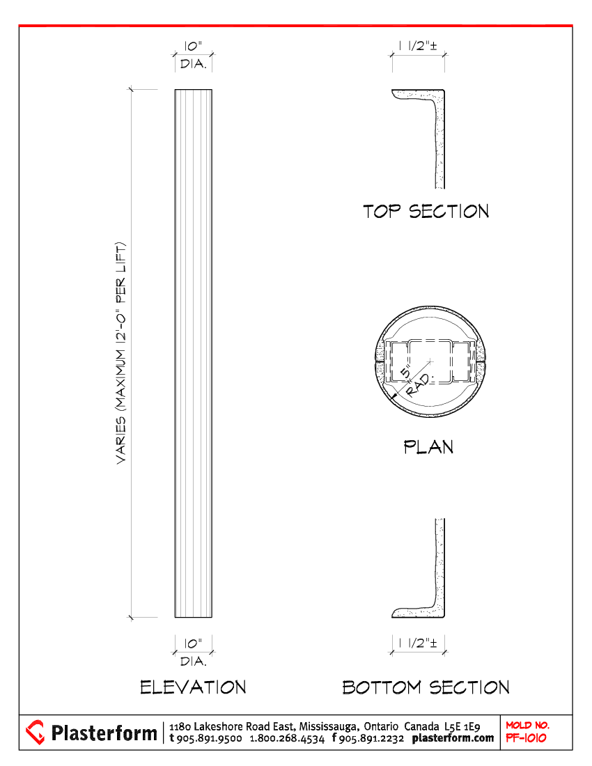 Plasterform PF-1010 Cylindrical Column Cover 10" Diameter