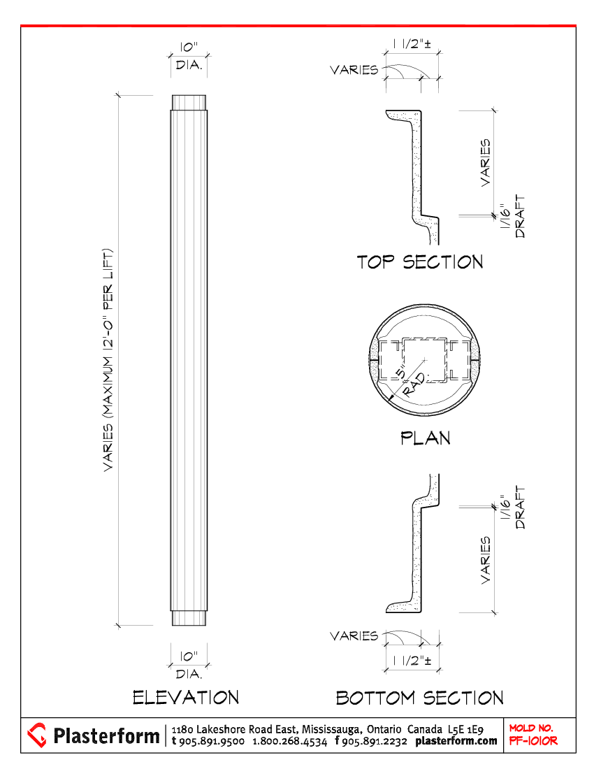 Plasterform PF-1010 Recessed Column Cover 10" Diameter