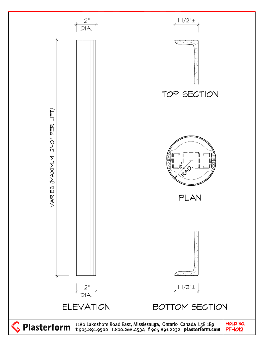 Plasterform PF-1012 Cylindrical Column Cover 12" Diameter