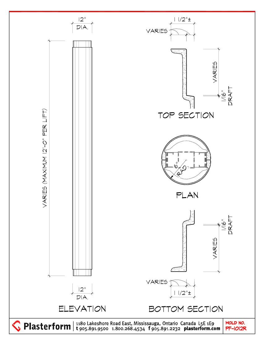 Plasterform PF-1012 Recessed Column Cover 12" Diameter