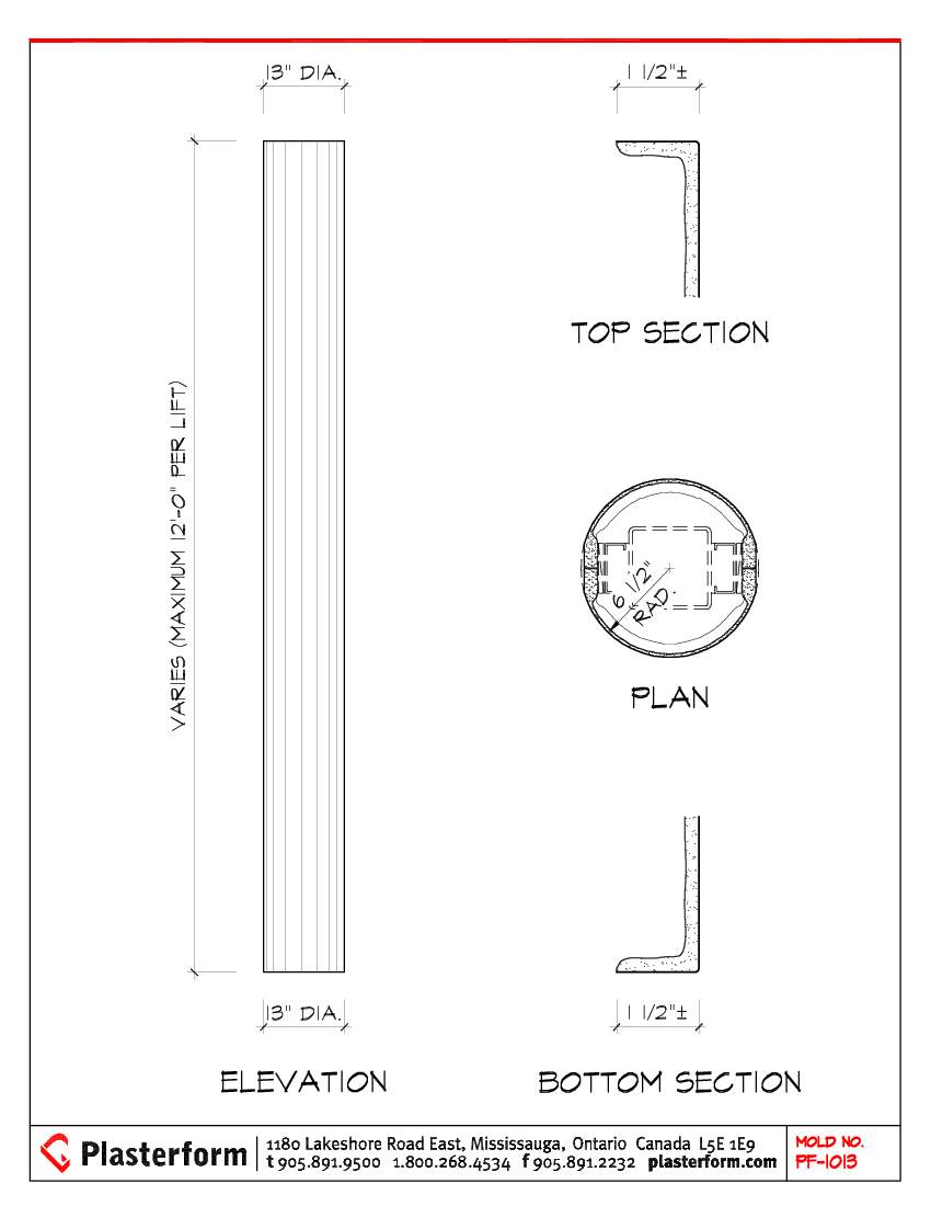 Plasterform PF-1013 Cylindrical Column Cover 13" Diameter