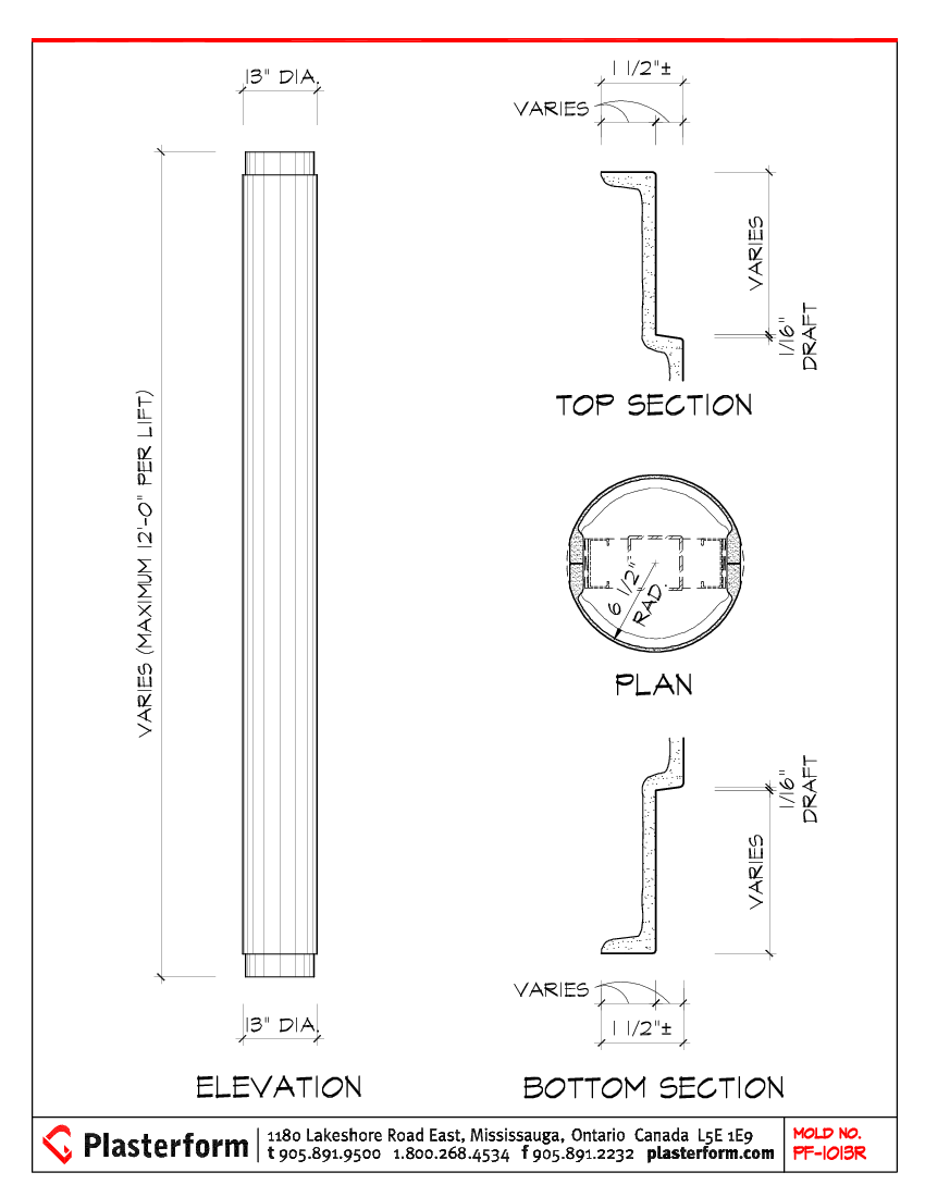 Plasterform PF-1013 Recessed Column Cover 13" Diameter