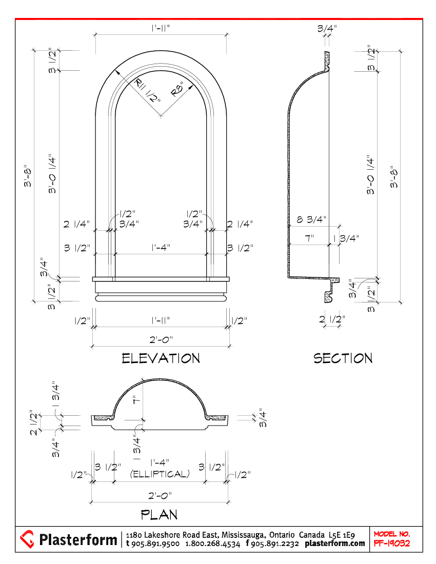 Plasterform PF-19032 Niche 3'8"H x 2'W x 7"D