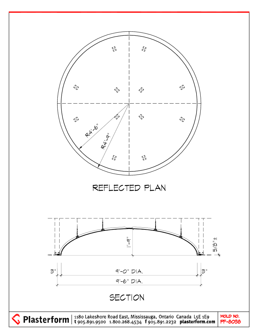 Plasterform PF-8038 Dome 9' Diameter x 1'9" Rise