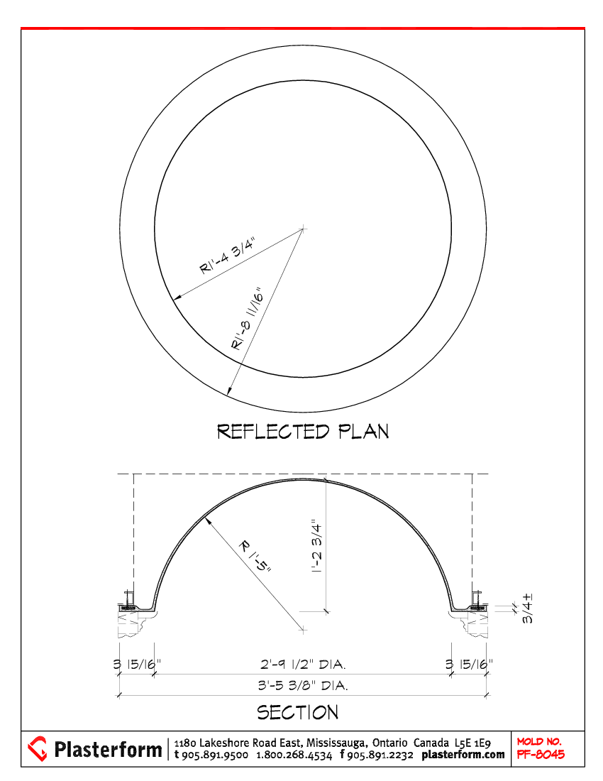 Plasterform PF-8045 Dome 3'5-3/8" Diameter x 1'2-3/4" Rise
