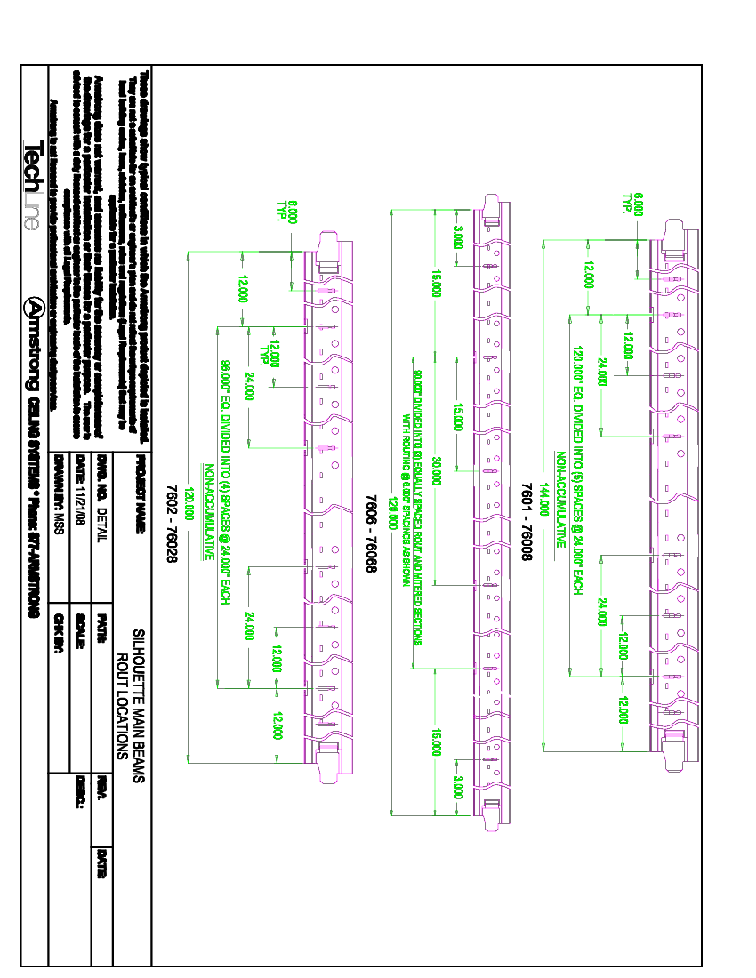 Suspension System Silhouette Main Beam with Rout Locations