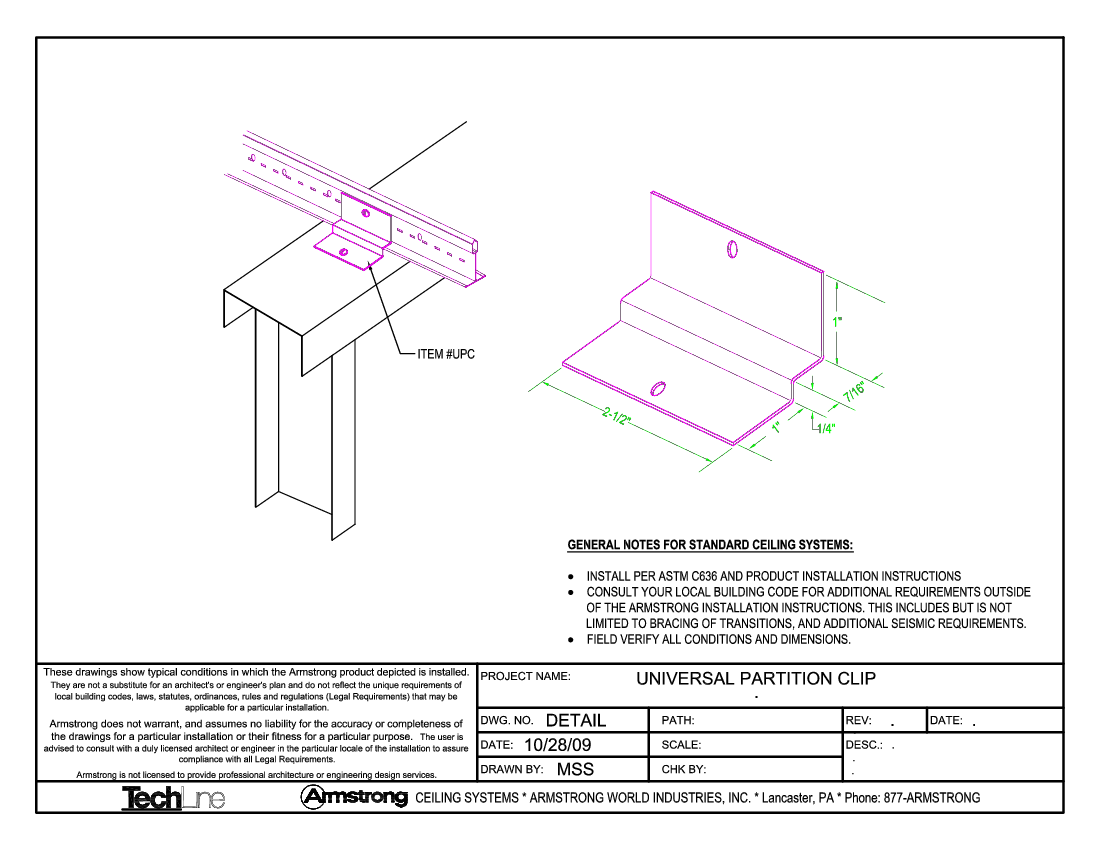 Suspension System Universal Partition Clip
